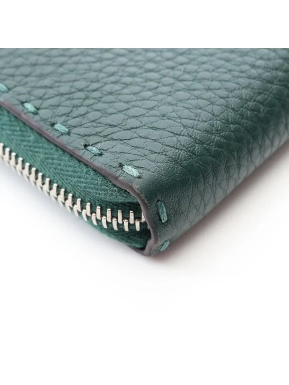 Fendi Round Length Wallet Selleria Green Leather